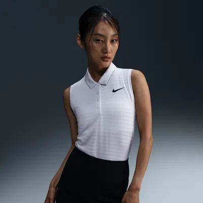 Nike Women's Victory Dri-fit Sleeveless Striped Golf Polo In White