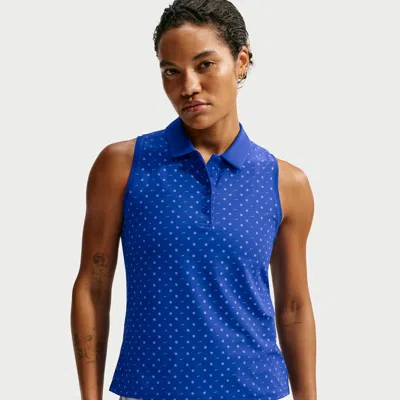 Nike Women's Victory Dri-fit Sleeveless Printed Golf Polo In Blue