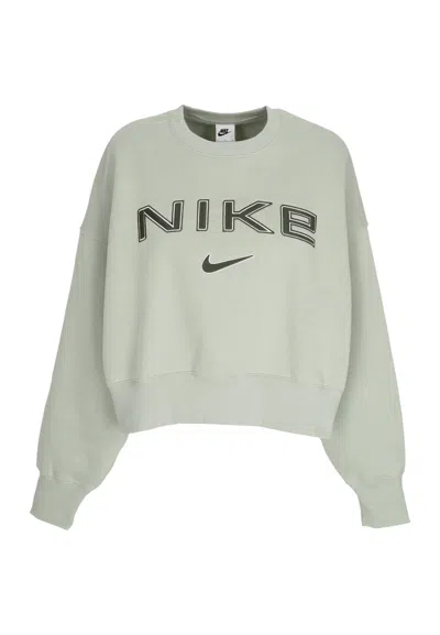 Nike Women's W Sportswear Phoenix Fleece Oversized Crewneck Jade Horizon Logo/lt Orewood Brn/sequoia In Gray