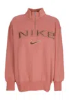 Nike Women's W Sportswear Phoenix Fleece Oversized Logo Quarter Zip Crewneck Canyon Pink/lt Orewood Brn/r
