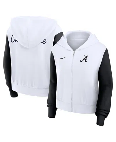 Nike Women's White Alabama Crimson Tide Cropped Beyond Capability Color-block Script Full-zip Hoodie