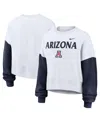 Nike Women's White Arizona Wildcats Color-block Oversized Cropped Pullover Sweatshirt In White