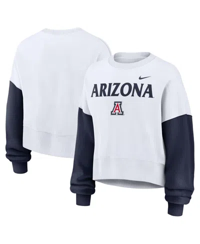 NIKE WOMEN'S WHITE ARIZONA WILDCATS COLOR-BLOCK OVERSIZED CROPPED PULLOVER SWEATSHIRT