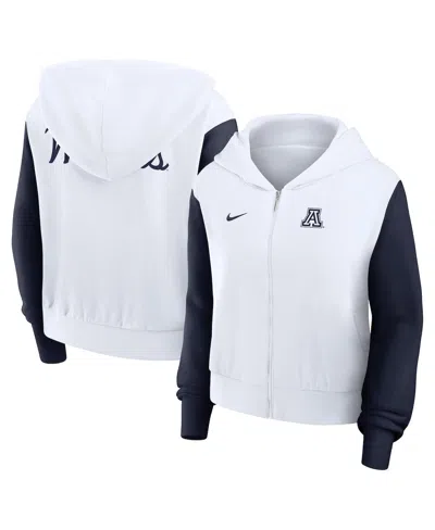 NIKE WOMEN'S WHITE ARIZONA WILDCATS CROPPED BEYOND CAPABILITY COLOR BLOCK SCRIPT FULL-ZIP HOODIE