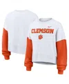 Nike Women's White Clemson Tigers Oversized Color-block Pullover Sweatshirt