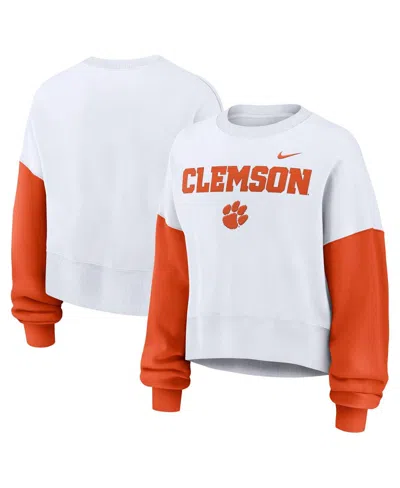 Nike Women's White Clemson Tigers Oversized Color-block Pullover Sweatshirt