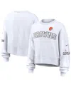 Nike Women's White Cleveland Browns Oversized Long Sleeve Cropped Sweatshirt In White