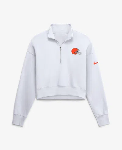 Nike Women's White Cleveland Browns Oversized Phoenix Fleece Cropped Quarter-zip Sweatshirt In Gray