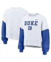 Nike Women's White Duke Blue Devils Color-block Oversized Cropped Pullover Sweatshirt In White