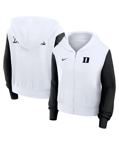 Nike Women's White Duke Blue Devils Cropped Beyond Capability Color Block Script Full-zip Hoodie