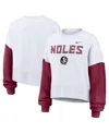 Nike Women's White Florida State Seminoles Color Block Oversized Cropped Pullover Sweatshirt In White