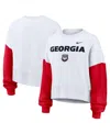 Nike Women's White Georgia Bulldogs Color-block Oversized Cropped Pullover Sweatshirt In White
