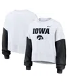 Nike Women's White Iowa Hawkeyes Color-block Oversized Cropped Pullover Sweatshirt In White