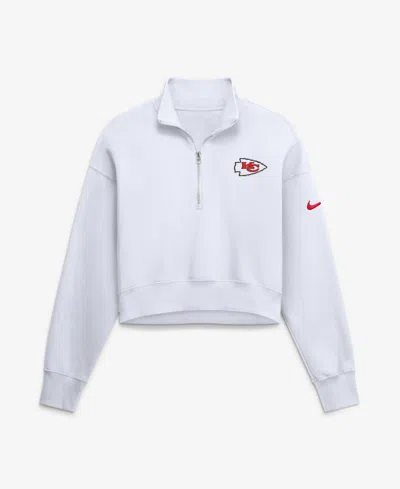 Nike Women's White Kansas City Chiefs Oversized Phoenix Fleece Cropped Quarter-zip Sweatshirt In Gray