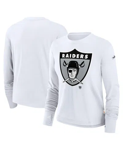 Nike Women's White Las Vegas Raiders Large Logo Cropped Long Sleeve Fashion T-shirt