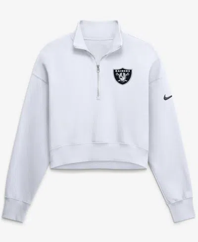 Nike Women's White Las Vegas Raiders Oversized Phoenix Fleece Cropped Quarter-zip Sweatshirt In Gray