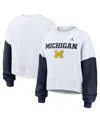 Nike Women's White Michigan Wolverines Color-block Oversized Cropped Pullover Sweatshirt In White,navy