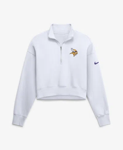 Nike Women's White Minnesota Vikings Oversized Phoenix Fleece Cropped Quarter-zip Sweatshirt
