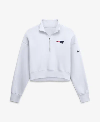 Nike Women's White New England Patriots Oversized Phoenix Fleece Cropped Quarter-zip Sweatshirt