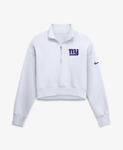 Nike Women's White New York Giants Oversized Phoenix Fleece Cropped Quarter-zip Sweatshirt