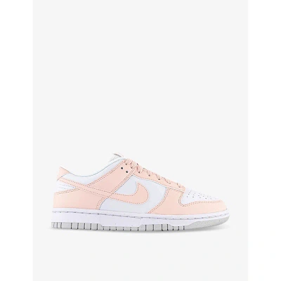 Nike Womens White Pale Coral Dunk Low Panelled Leather And Woven Low-top Trainers