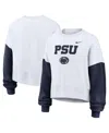 Nike Women's White Penn State Nittany Lions Color-block Oversized Cropped Pullover Sweatshirt In White