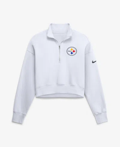 Nike Women's White Pittsburgh Steelers Oversized Phoenix Fleece Cropped Quarter-zip Sweatshirt