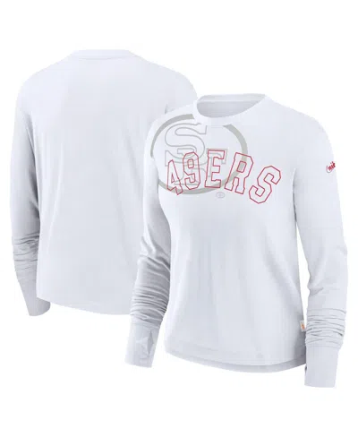 Nike White New England Patriots Layered Logo Cropped Long Sleeve Fashion T-shirt