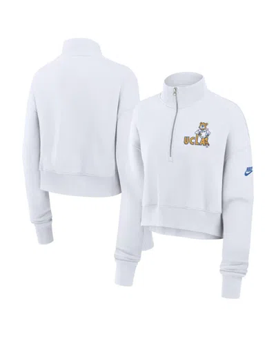 Nike Women's White Ucla Bruins Legacy Elevated Logo Cropped Half-zip Sweatshirt