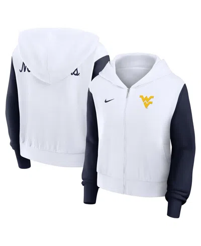 Nike Women's White West Virginia Mountaineers Cropped Beyond Capability Color-block Script Full-zip Hoodi