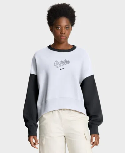 Nike Women's White/black Baltimore Orioles Oversized High Hip Fleece Sweatshirt In Multi