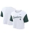 Nike Women's White/green Michigan State Spartans Color-block Script Performance Cropped T-shirt In Multi