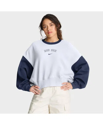 Nike Women's White/navy Boston Red Sox Oversized High Hip Fleece Sweatshirt In White,navy