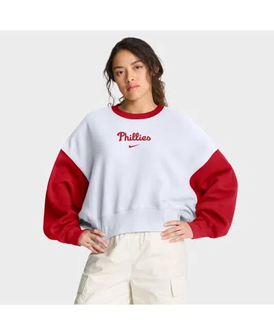 Nike Women's White/red Philadelphia Phillies Oversized High Hip Fleece Sweatshirt