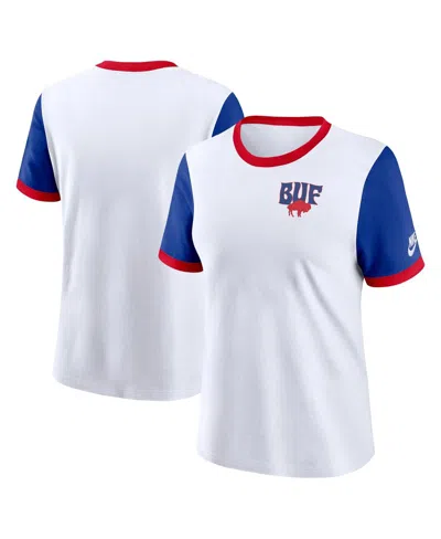 Nike Women's White/royal Buffalo Bills Rewind Ringer T-shirt In White,royal