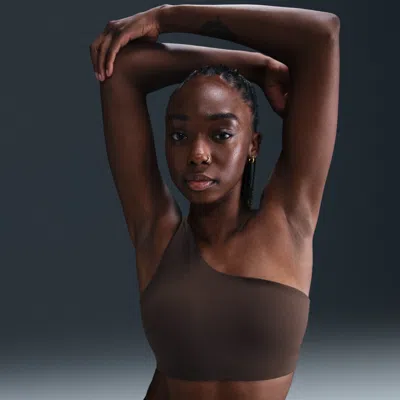 Nike Women's Zenvy Asymmetrical Light-support Padded Sports Bra In Brown