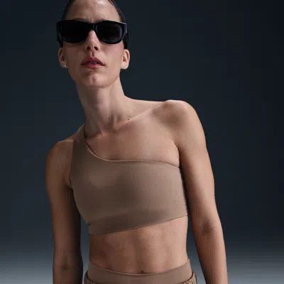 Nike Women's Zenvy Asymmetrical Light-support Padded Sports Bra In Brown