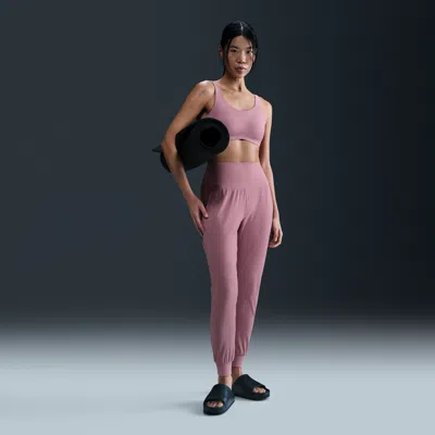 Nike Women's Zenvy Dri-fit High-waisted Jogger Pants In Plum Dust/black