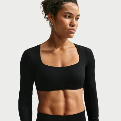 Nike Women's Zenvy Light-support Padded Long-sleeve Sports Bra In Black