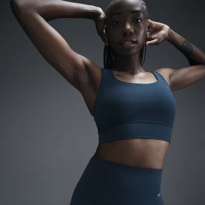 Nike Women's Zenvy Medium-support Padded Longline Sports Bra In Armory Navy/white