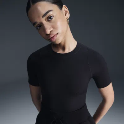 Nike Women's Zenvy Rib Dri-fit Short-sleeve Top In Black