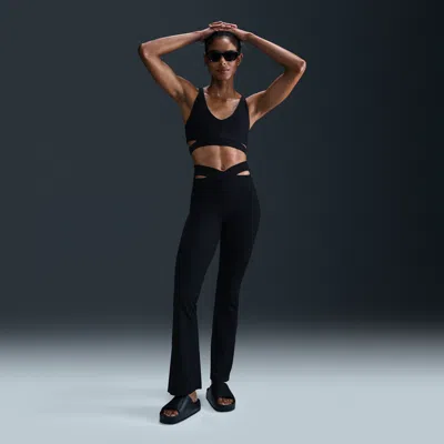 Nike Women's Zenvy Rib Gentle-support High-waisted Flared Leggings In Black