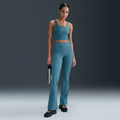 Nike Women's Zenvy Rib Gentle-support High-waisted Flared Leggings In Blue