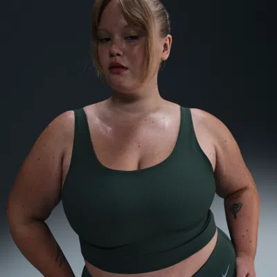 Nike Women's Zenvy Rib Light-support Non-padded Longline Sports Bra (plus Size) In Green