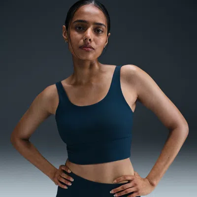 Nike Women's Zenvy Rib Light-support Padded Longline Sports Bra In Armory Navy/white