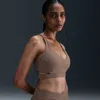 Nike Women's Zenvy Rib Light-support Padded Sports Bra In Mink Brown/white