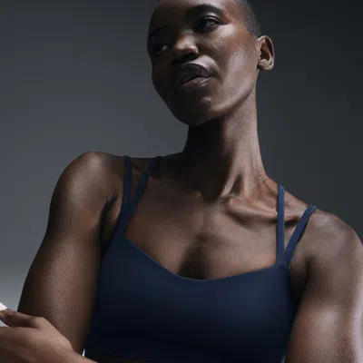 Nike Women's Zenvy Strappy Light-support Padded Sports Bra In Armory Navy/white