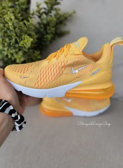 Pre-owned Nike Womens Bling  Air Max 270 Orange Sneakers Shoes Made With Swarovski Crystals
