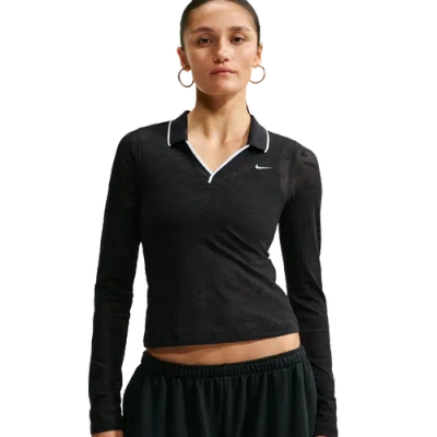 Nike Womens Chll Knit Ls Stitch Lace Top In Black