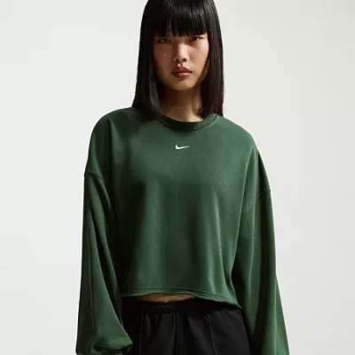 Nike Womens Crew Neck Long Sleeve Embroidered Sweatshirt In Green